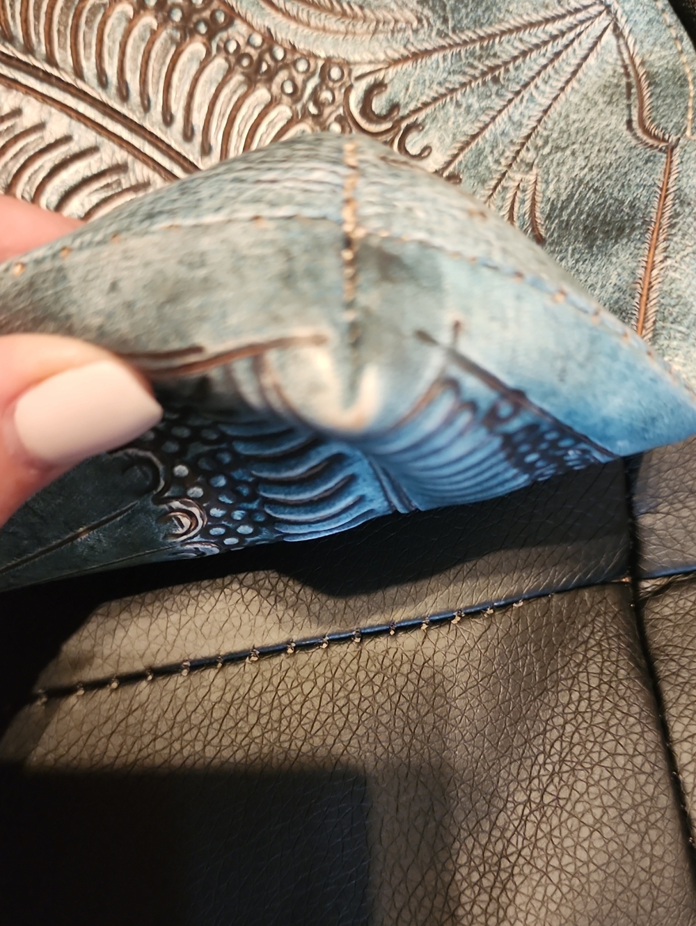 Hand-Tooled Turquoise Leather Wristlet Clutch - Picture 9 of 15